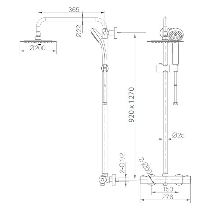 Imex Combinado de ducha Kent (Con grifo termostático, Altura regulable: 92 - 127 cm, Cromado)