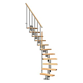 Dolle Mittelholmtreppe Dublin (Breite: 65 cm, Mittelgrau Metallic, 1/4-gewendelt, Farbe Stufen: Buche Natur, Geschosshöhe: 222 cm - 270 cm)
