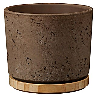 Soendgen Keramik Übertopf rund Paros Deluxe (Außenmaß (Ø x H): 19 x 17 cm, Sandgrau, Holz)