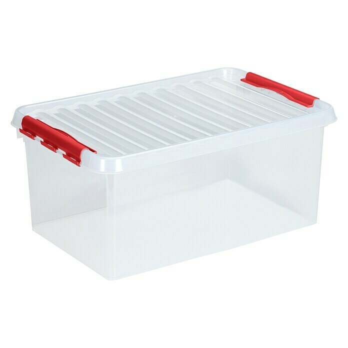Sunware Aufbewahrungsbox (L x B x H: 60 x 40 x 26 cm, Kunststoff, Transparent, Farbe Griff: Rot)