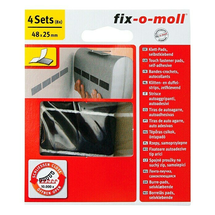 Fix-o-moll Klettpad (48 x 25 mm, Grau/Schwarz, Selbstklebend, 4 Stk.)