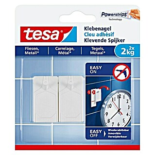Tesa Klevende spijker (Geschikt voor: Tegels, Belastbaarheid: 2 kg, 2 stk., Wit)