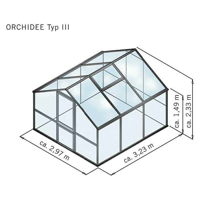 KGT Gewächshaus Orchidee III (3,23 x 2,97 x 2,33 m, Polycarbonat, Glasstärke: 10 mm, Moosgrün)
