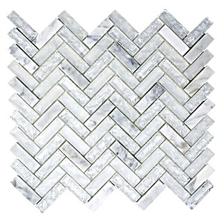 Mosaikfliese Fischgrät Crystal Mix XIC HB1511 (26,3 x 29,3 cm, Weiß/Grau, Glänzend)