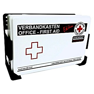 Leina-Werke Betriebsverbandkasten Office - First Aid (DIN 13157, Mit Wandhalterung, Weiß)