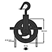 HBS Betz Seilrolle (Typ: Brunnenrolle, Grauguss, Traglast: 65 kg, Durchmesser: 140 mm, 1 Stk.)