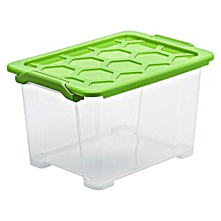Rotho Aufbewahrungsbox Evo Safe (L x B x H: 39,3 x 28,3 x 23 cm, Fassungsvermögen: 15 l, Kunststoff, Deckelfarbe: Grün)
