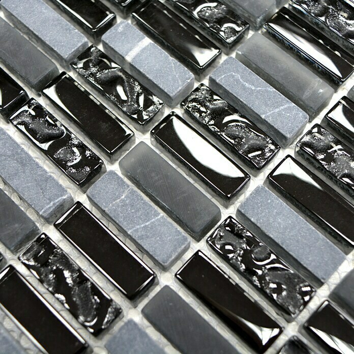 Mosaikfliese Stäbchen Crystal Mix XCM XS99 (31,3 x 31,8 cm, Grau/Schwarz, Glänzend)