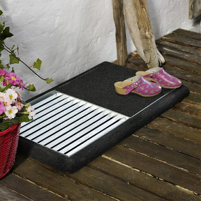 Plus Fußabtreter Cubic (48 x 88 x 4 cm, Schwarz, Ausführung: Kokosmatte seitlich/Mit Gummiumrahmung)