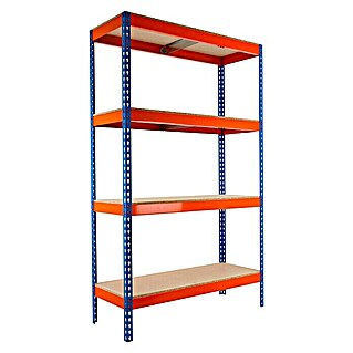 Simonrack Ecoforte Metall-Schwerlastregal (L x B x H: 45 x 180 x 200 cm, Traglast: 400 kg/Boden, Anzahl Böden: 4 Stk., Stecken, Blau/Orange)