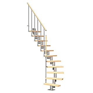 Dolle Mittelholmtreppe Dublin (Breite: 65 cm, Mittelgrau Metallic, 1/4-gewendelt, Farbe Stufen: Birke Natur, Geschosshöhe: 240 cm - 292 cm)