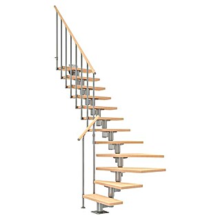 Dolle Mittelholmtreppe Cork (Breite: 75 cm, Mittelgrau Metallic, 1/4-gewendelt, Farbe Stufen: Birke Natur, Geschosshöhe: 240 cm - 292 cm)
