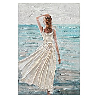 Cuadro pintado a mano Mujer y playa (Woman and beach, An x Al: 60 x 90 cm)
