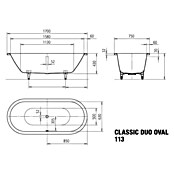 Kaldewei Badewanne Classic Duo Oval 113 (170 x 75 cm, Stahl-Email, Alpinweiß)