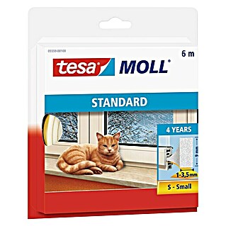 Tesa MOLL Dichtungsstreifen Standard I-Profil (Weiß, 6 m x 9 mm x 4 mm, Geeignet für: Spaltenbreiten 1 - 3,5 mm)