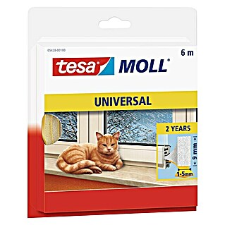 Tesa MOLL Schaumstoffdichtung Universal (Weiß, 6 m x 9 mm x 6 mm, Geeignet für: Spaltenbreiten 1 - 5 mm)