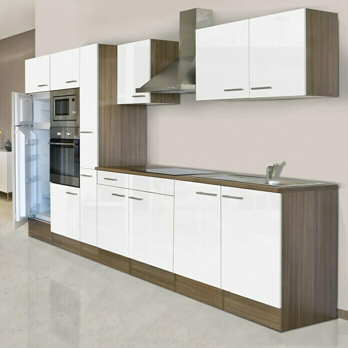 Respekta Küchenzeile KB360EYWMIGKE (Breite: 360 cm, Mit Elektrogeräten, Weiß Seidenglanz)