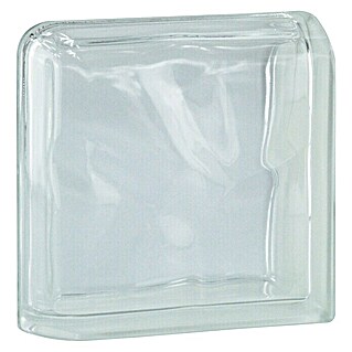 Fuchs Design Bloque de vidrio Neutro terminal curvo (Claro, Nube, 19 x 19 x 8 cm, Ladrillo de cristal final doble)