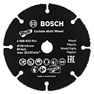Bosch Professional Trennscheibe Carbide (Durchmesser Scheibe: 76 mm, Stärke Scheibe: 1 mm, Geeignet für: Holz, Passend für: Bosch Professional Akku-Winkelschleifer GWS 12V-76)