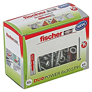 Fischer Doos pluggen en schroeven Duopower (Diameter plug: 6 mm, Pluglengte: 30 mm, 50 stk., Panhead-schroef)