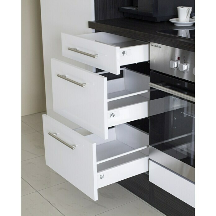 Respekta Premium Küchenzeile RP310EWCBO (Breite: 310 cm, Mit Elektrogeräten, Weiß Hochglanz)