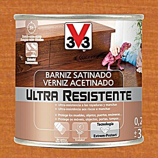 V33 Barniz para madera Satinado Ultra Resistente (Cerezo, Satinado, 250 ml)
