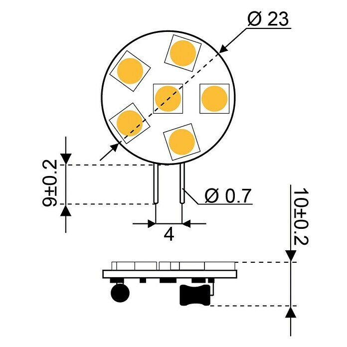 Talamex LED-Plättchen für Boote (1 W, 10 V - 30 V, Lichtfarbe: Warmweiß, A+)