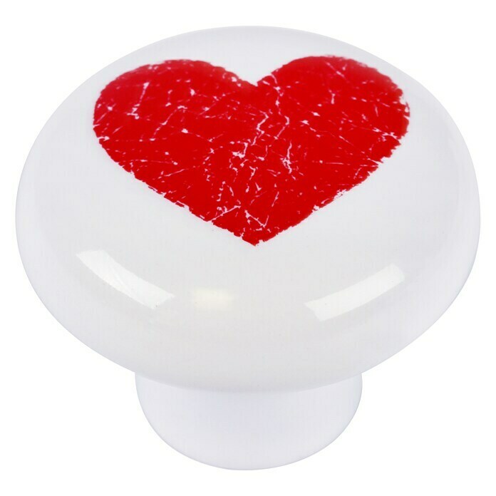 Rei Pomo para muebles Corazón rojo (Ø x Al: 40 x 31 mm, Porcelana, Brillante)