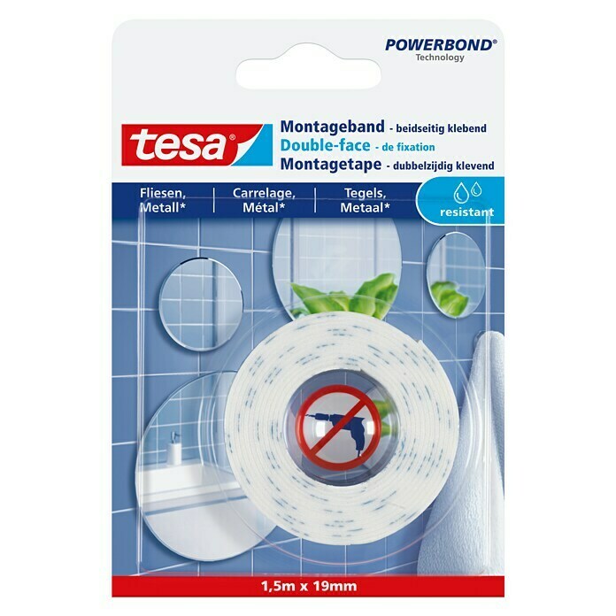 Tesa Montageband (Geeignet für: Fliesen, Feuchtraum, 1,5 m x 19 mm)