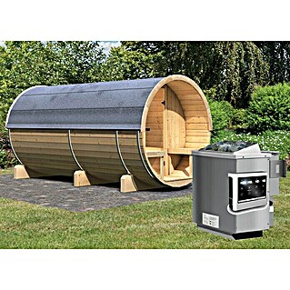Karibu Fasssauna 4 (Mit Sauna Bio-Ofen 9 kW inkl. Steuerung Easy, Außenmaß: 205 x 335 x 216 cm)