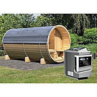 Karibu Fasssauna 4 (Mit Saunaofen 9 kW inkl. Steuerung Easy, Außenmaß: 205 x 335 x 216 cm)