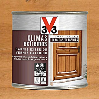 V33 Barniz para madera exterior Climas Extremos (Roble oscuro, Brillante, 250 ml)