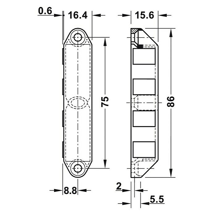 Häfele Magnetverschluss (Haftkraft: 8 kg, B x H: 15,6 x 86 mm, Zinkdruckguss)