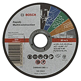 Bosch Professional Disco de corte Rapido Multi Construction (Diámetro disco: 125 mm, Apto para: Materiales de obra)