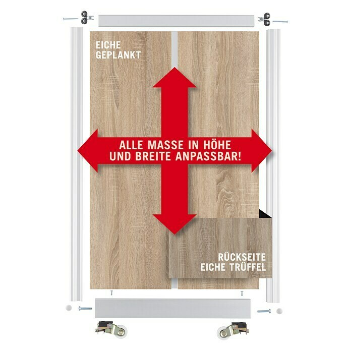 Room Plaza Schiebetür-Bauset Easy (Eiche geplankt/Eiche Trüffel, Max. Raumhöhe: 2.600 mm, Max. Türbreite: 1.260 mm)