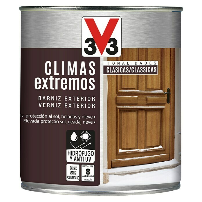 V33 Barniz para madera exterior Climas Extremos (Incoloro, Brillante, 750 ml)