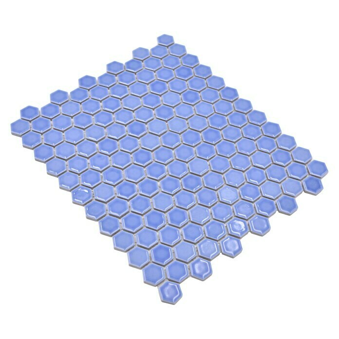 Mosaikfliese Hexagon Uni HX 280 (26 x 30 cm, Blau, Glänzend)