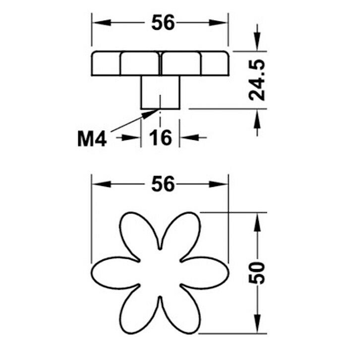Möbelknopf (24,5 x 56 x 50 mm, Kunststoff, Pink, Blume)