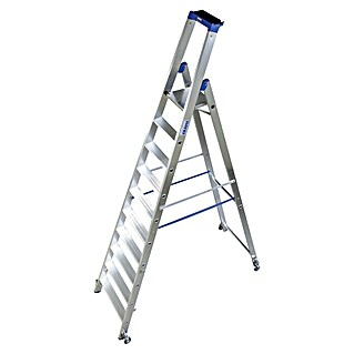 Krause Stabilo Stufenstehleiter Fahrbar (Arbeitshöhe: 4,35 m, Anzahl Tritte: 10 Stufen, Tiefe Stufen: 80 mm, Aluminium, Fahrbar)