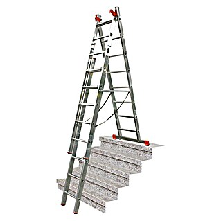 Krause Monto Escalera multiusos (Altura de trabajo: 6,05 m, 3 x 8 peldaños, Función escalonada, Aluminio)