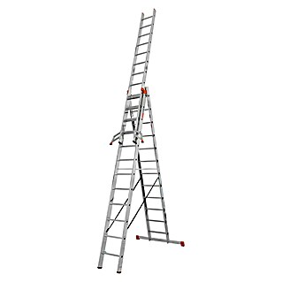 Krause Monto Escalera multiusos (Altura de trabajo: 9,3 m, 3 x 12 peldaños, Función escalonada, Aluminio)