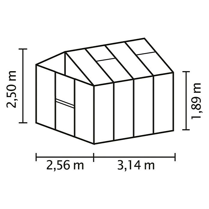 Vitavia Gewächshaus Zeus 8100 Plus (3,14 x 2,56 x 2,5 m, Farbe: Schwarz, Einscheibensicherheitsglas (ESG), 3 mm)