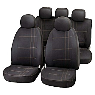 Funda para asientos de coche Embroidery (9 uds., Negro/Gris, Apto para: Vehículos con airbag)