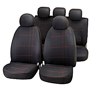 Funda para asientos de coche Embroidery (9 uds., Negro/Rojo, Apto para: Vehículos con airbag)