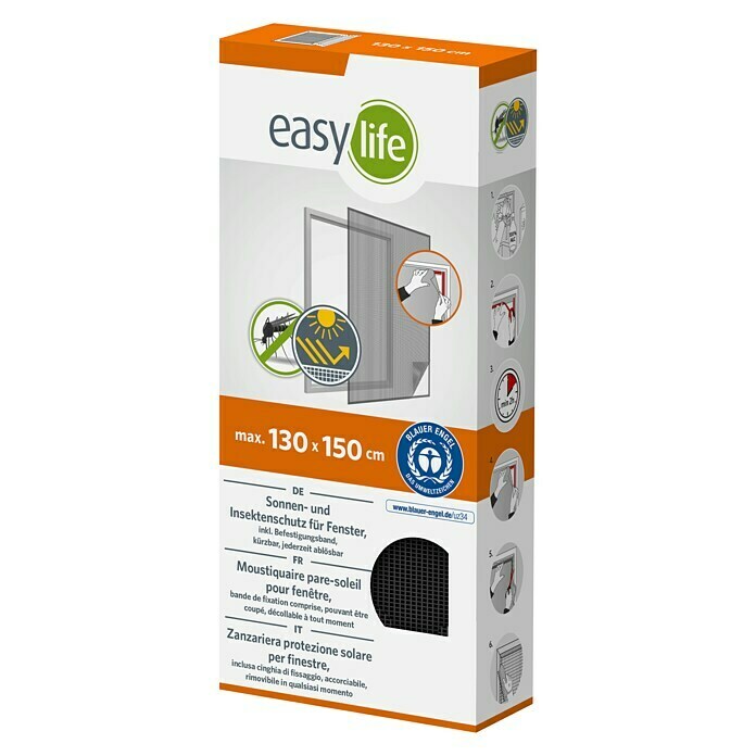 Easy Life Sonnen-& Insektenschutz-Gitter  (B x H: 130 x 150 cm, Farbe Gewebe: Anthrazit, Klettbefestigung, Material Gewebe: Polyester)