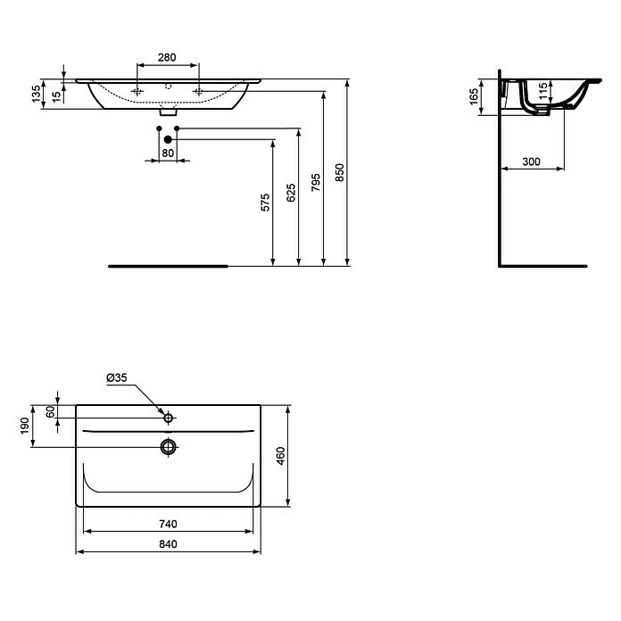 Ideal Standard Connect Air Einbauwaschbecken (46 x 84 cm, Keramik, Weiß)