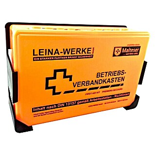 Leina-Werke Betriebsverbandkasten Klein (DIN 13157, Mit Wandhalterung, Orange)