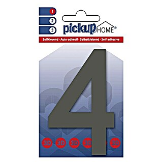 Pickup 3D Home Número (Altura: 10 cm, Motivo: 4, Gris, Plástico, Autoadhesivo)