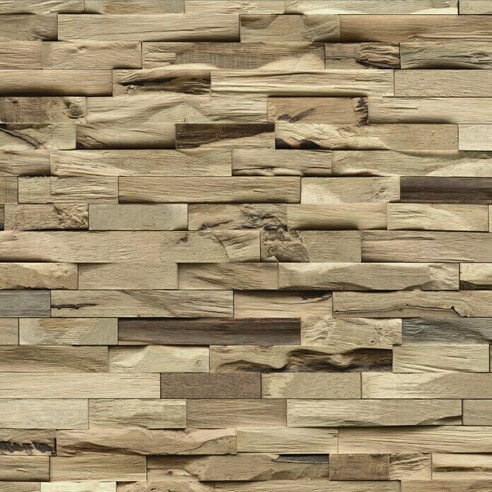 Indo Holzpaneele 3D Wall Beachwood Nature (Hevea, 610 x 150 x 10 mm, 10 Paneele)