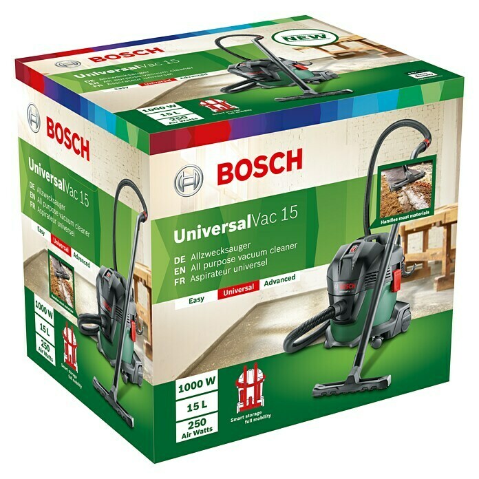 Bosch Nass-Trockensauger UniversalVac 15 (1.000 W, Max. Unterdruck: 24.000 Pa, 15 l)